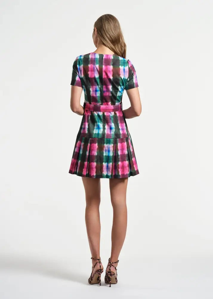 Belted Pleated Short Dress - Clothing