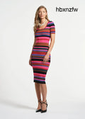 Elbow Sleeve Striped Sweater Midi Dress - Multi / XS - Clothing