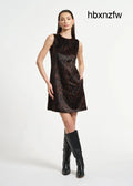 Faux Fur Combo Shift Dress - Brown Zebra / 2 - Clothing