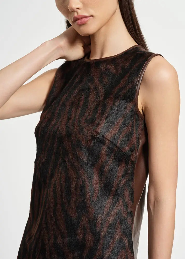 Faux Fur Combo Shift Dress - Clothing