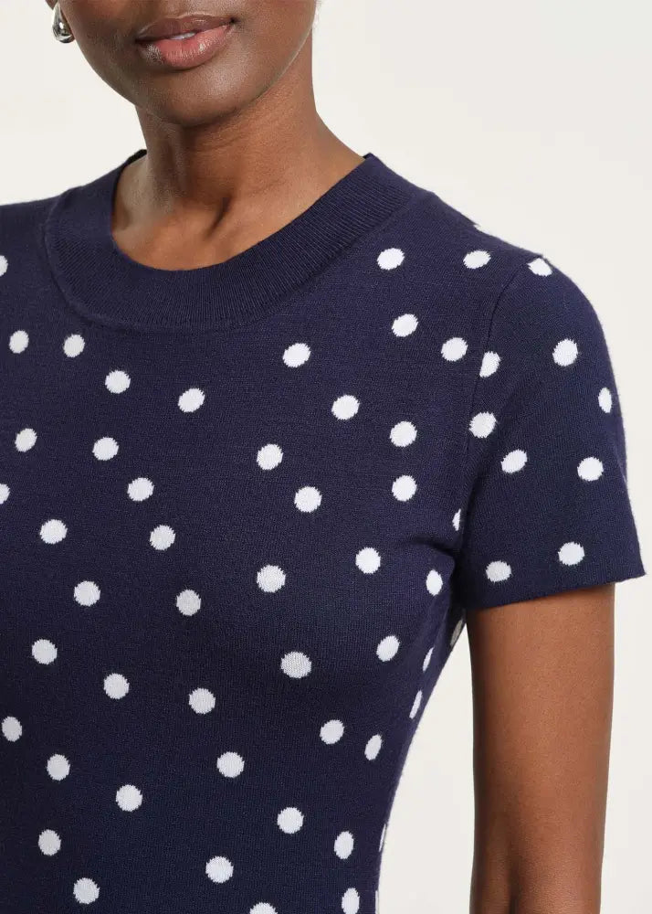 Polkadot Flare Knit Dress - Clothing