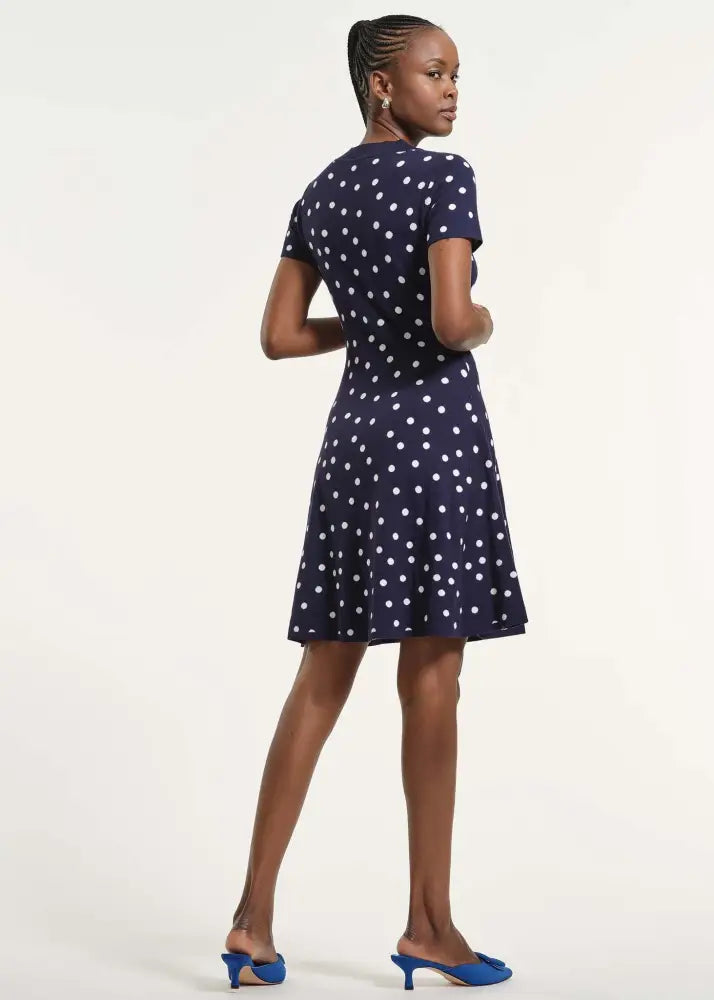 Polkadot Flare Knit Dress - Clothing