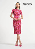 Ruched Waist Knit Midi Dress - Ruby Flora / XS - Clothing