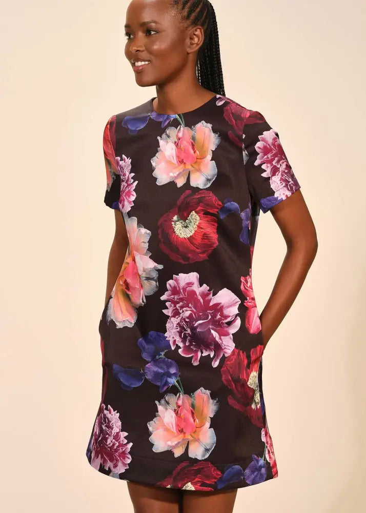 Satin Mini Dress - Fleur Nocturne / 2 - Clothing