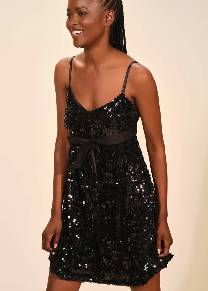 Sequin Mini Dress - Black / XS - Clothing