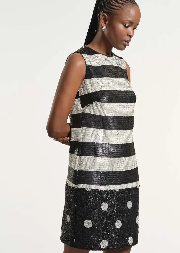 Sequin Polkadot Shift Dress - Clothing