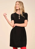 Short Sleeve Trim Detail Ponte Mini Dress - Black / XS - Clothing