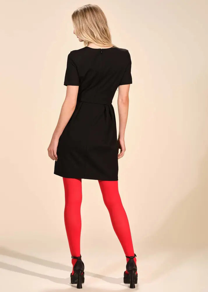 Short Sleeve Trim Detail Ponte Mini Dress - Clothing