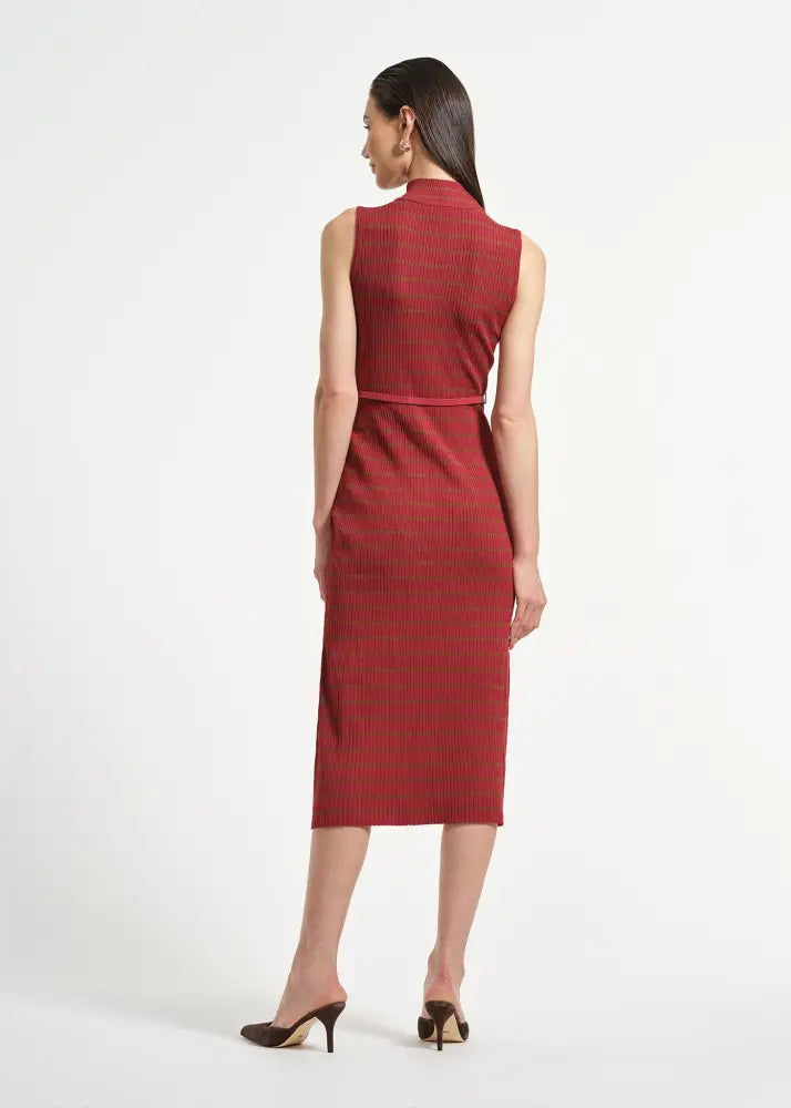 Sleeveless Belted Midi Sweater Dress - Clothing