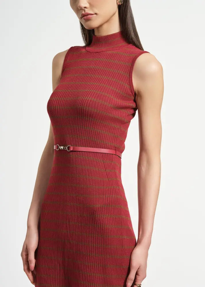 Sleeveless Belted Midi Sweater Dress - Clothing