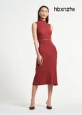 Sleeveless Belted Midi Sweater Dress - Red/Dachshund / XS - Clothing