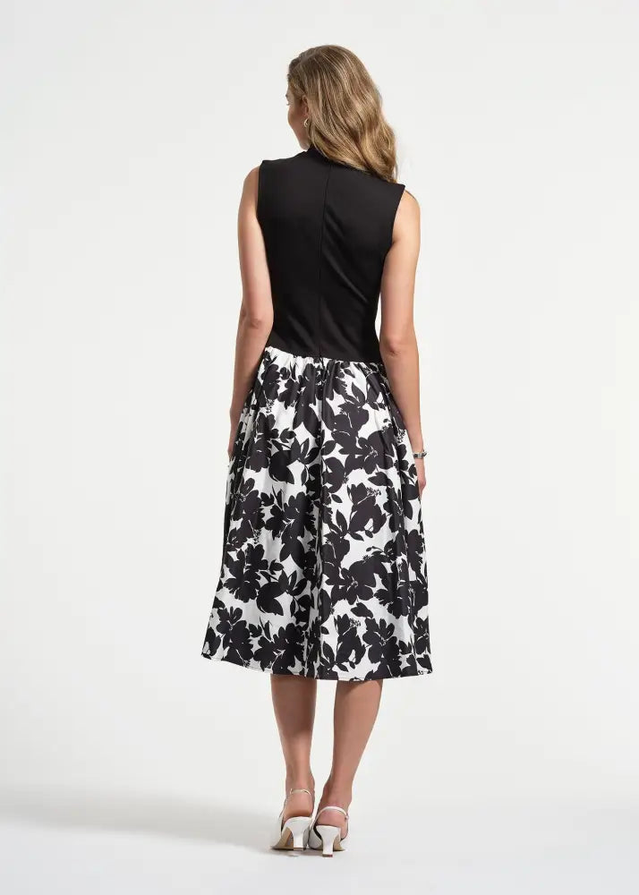 Sleeveless Ponte Combo Midi Dress - Clothing
