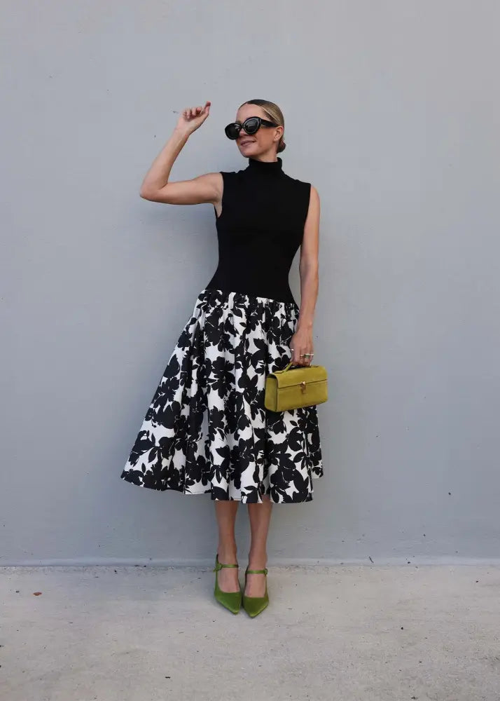 Sleeveless Ponte Combo Midi Dress - Clothing