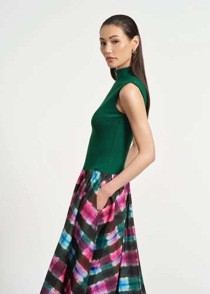 Sleeveless Ponte Combo Midi Dress - Clothing
