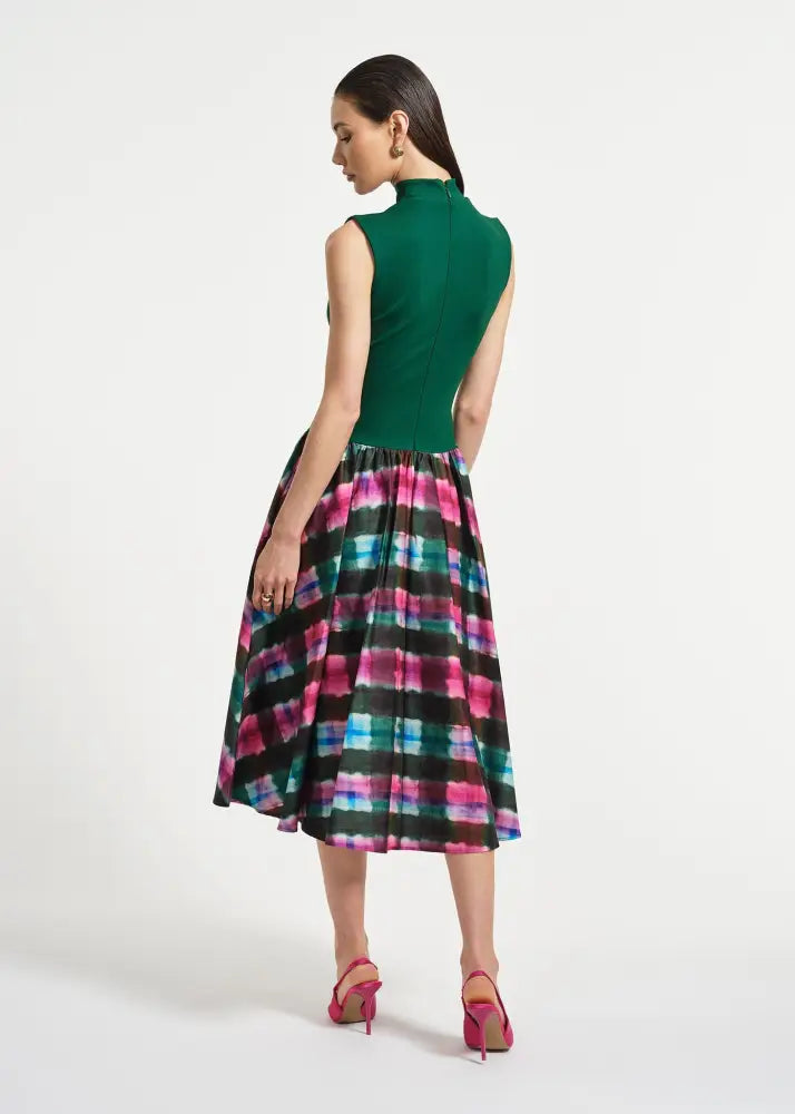 Sleeveless Ponte Combo Midi Dress - Clothing