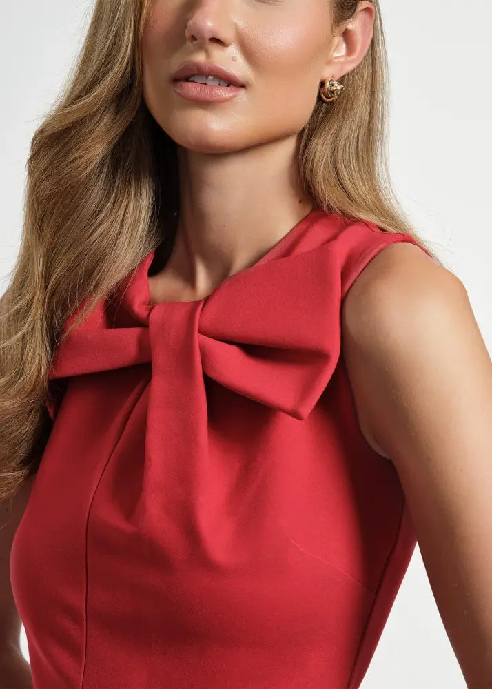 Sleeveless Ponte Swingy Bow Dress - Clothing